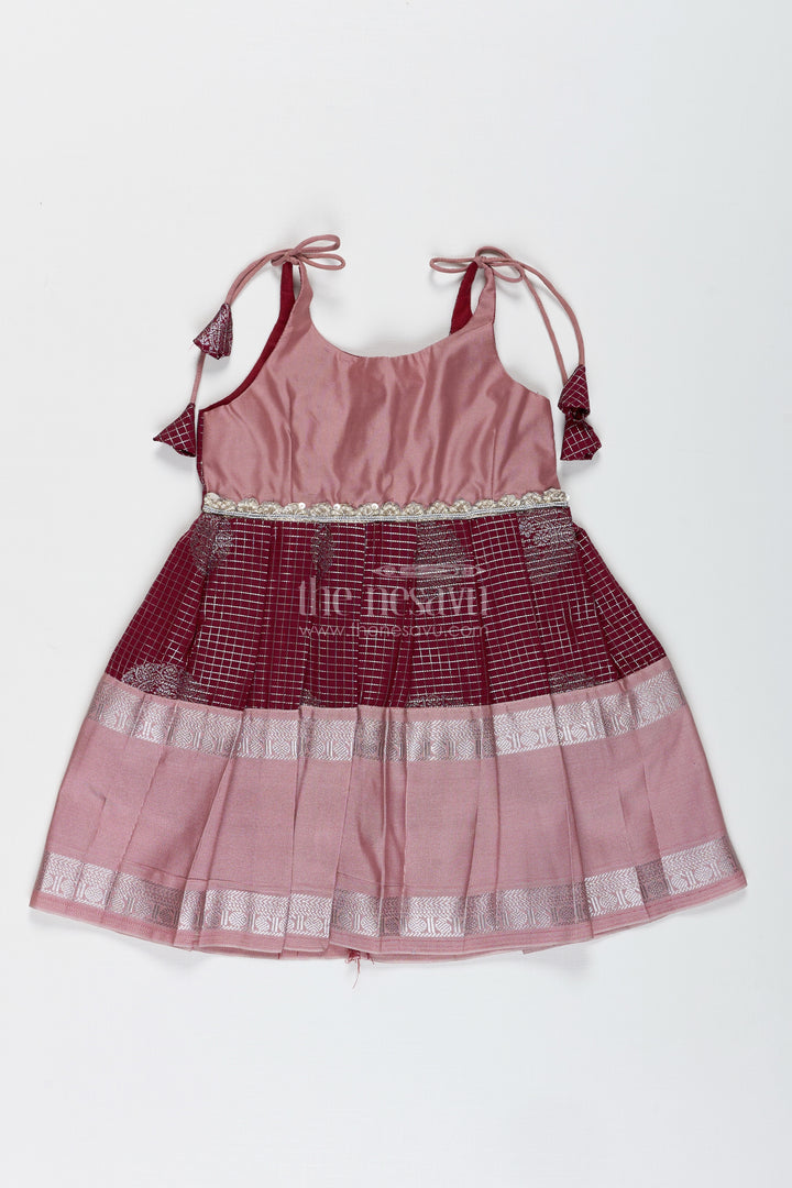 The Nesavu Tie-up Frock Baby Girl Semi Silk Frock for Traditional Functions and Naming Ceremony Nesavu 14 (6M) / Maroon / Style 2 SF998BB-14 Nesavu baby girl semi silk frock naming ceremony ethnic occasions