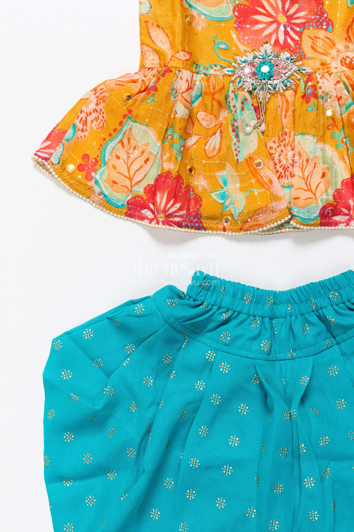 The Nesavu Girls Dothi Sets Baby Girl Sharara Set for Birthday Parties and Festive Playdates Nesavu Nesavu baby girl sharara set digital floral print tulip pants festive parties
