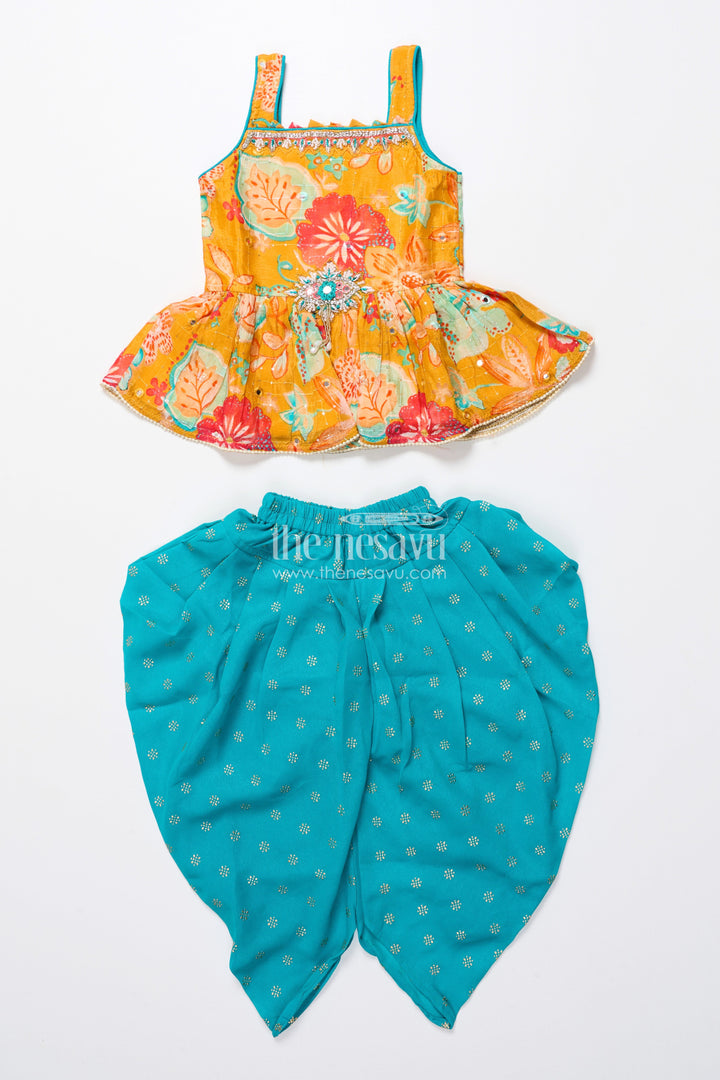 The Nesavu Girls Dothi Sets Baby Girl Sharara Set for Birthday Parties and Festive Playdates Nesavu Nesavu baby girl sharara set digital floral print tulip pants festive parties