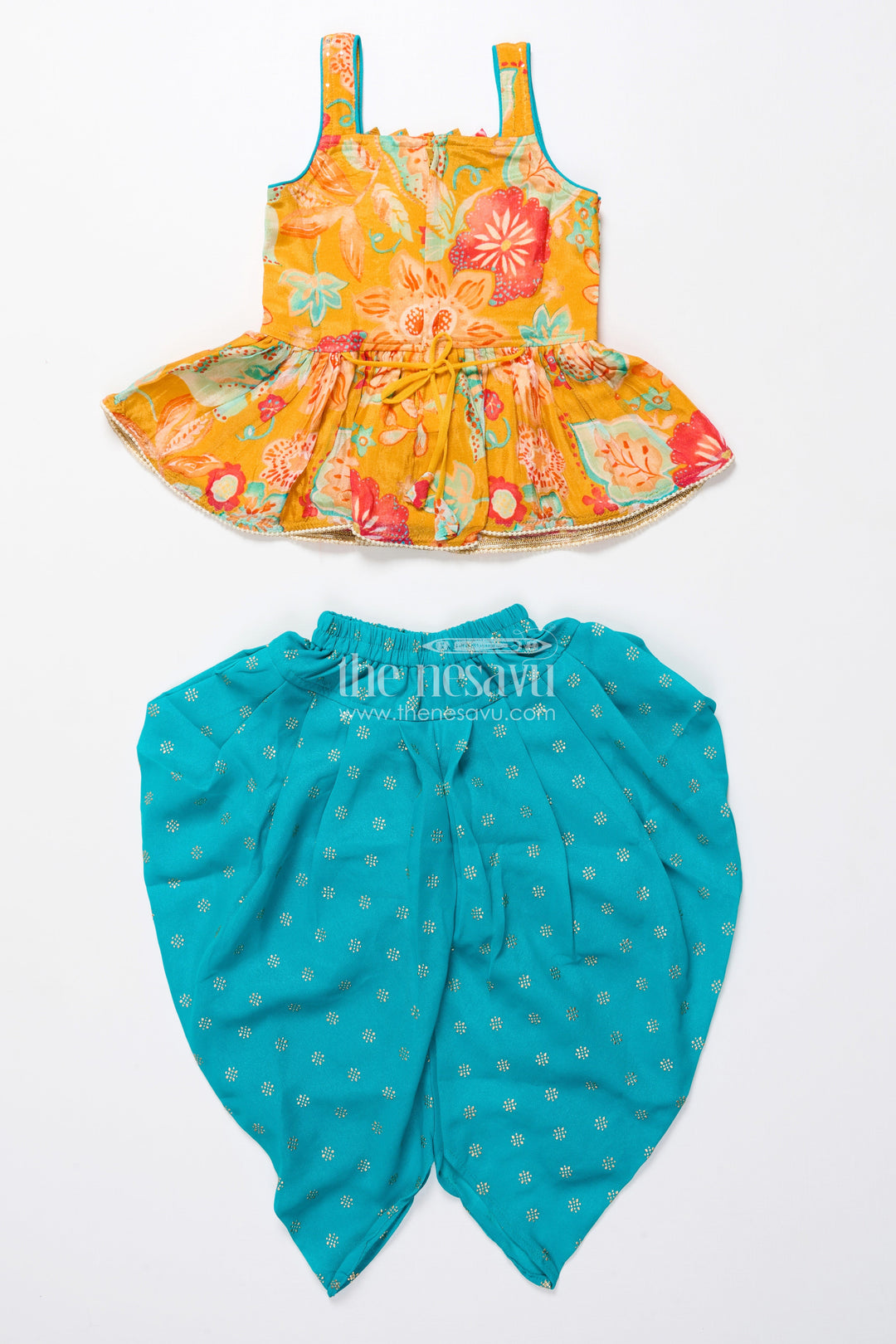 The Nesavu Girls Dothi Sets Baby Girl Sharara Set for Birthday Parties and Festive Playdates Nesavu Nesavu baby girl sharara set digital floral print tulip pants festive parties