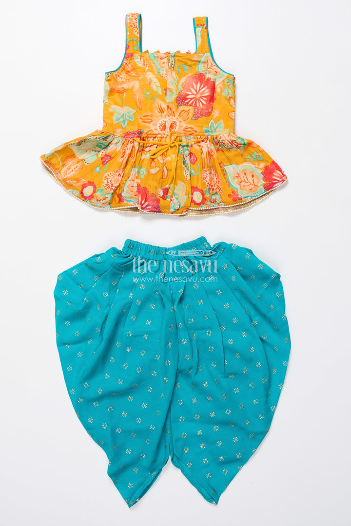 The Nesavu Girls Dothi Sets Baby Girl Sharara Set for Birthday Parties and Festive Playdates Nesavu Nesavu baby girl sharara set digital floral print tulip pants festive parties
