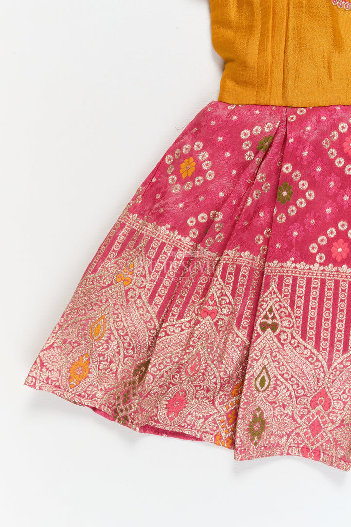 The Nesavu Silk Frock Baby Girl Silk Frock for Birthday and Festive Celebrations Nesavu Nesavu baby girl silk frock with tissue bottom for birthdays and ethnic celebrations