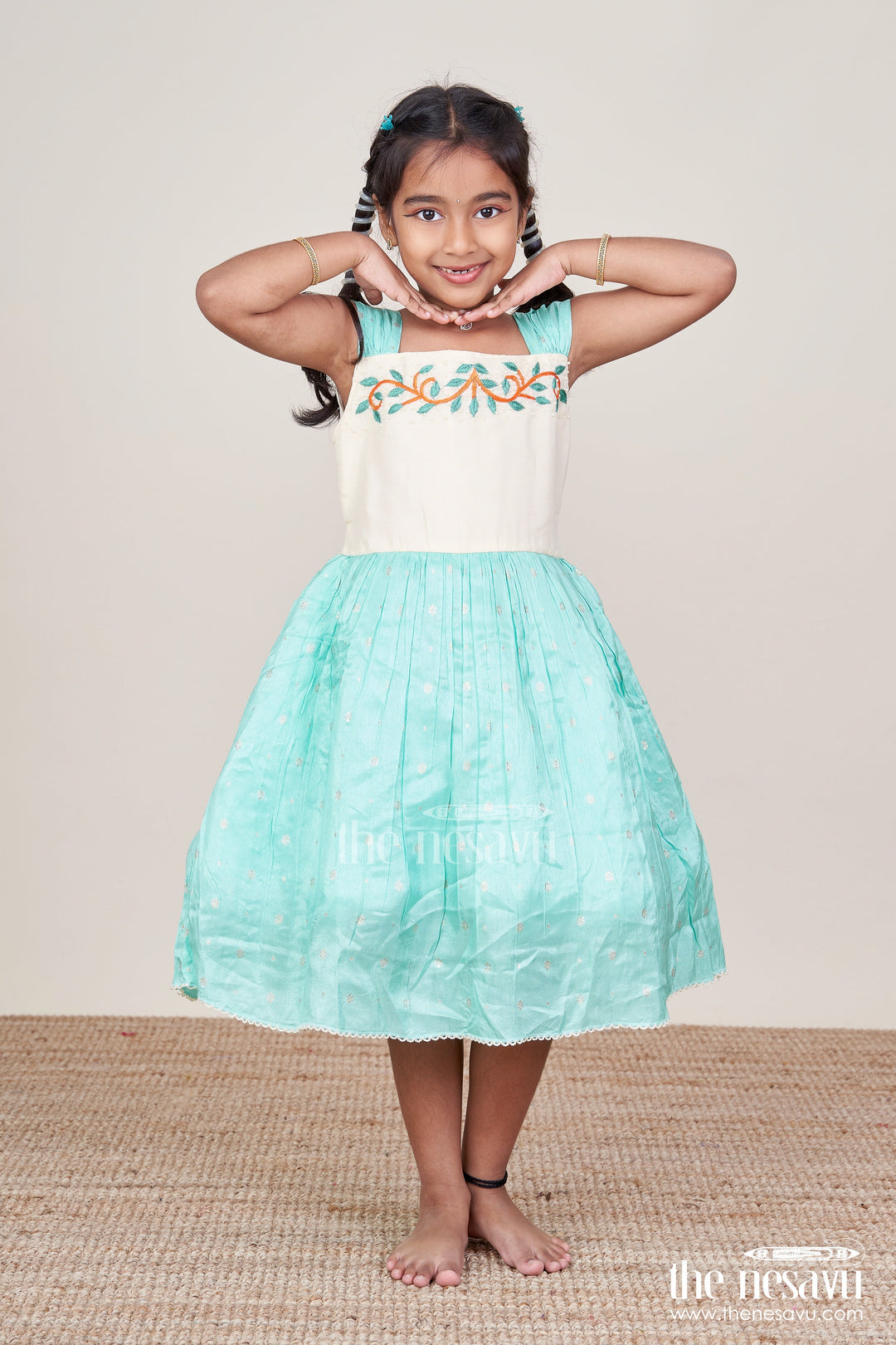 The Nesavu Silk Party Frock Baby Girl Silk Frock for Birthday Celebrations and Party Wear Nesavu 16 (1Y) / Green SF1052A-16 Nesavu baby girl silk frock flared design birthday parties special occasions
