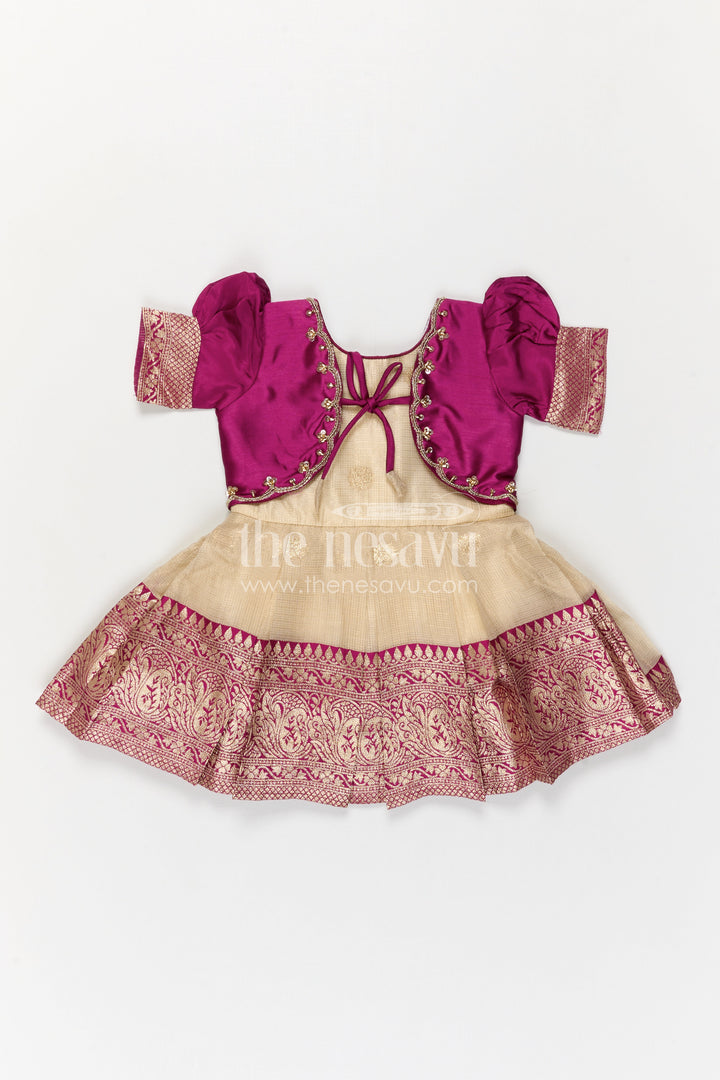 The Nesavu Silk Frock Baby Girl Silk Frock for Birthday Parties and Special Occasions Nesavu Nesavu Baby Girl Pink Silk Frock For Birthday Parties And Festive Occasions With Tissue Skirt Design