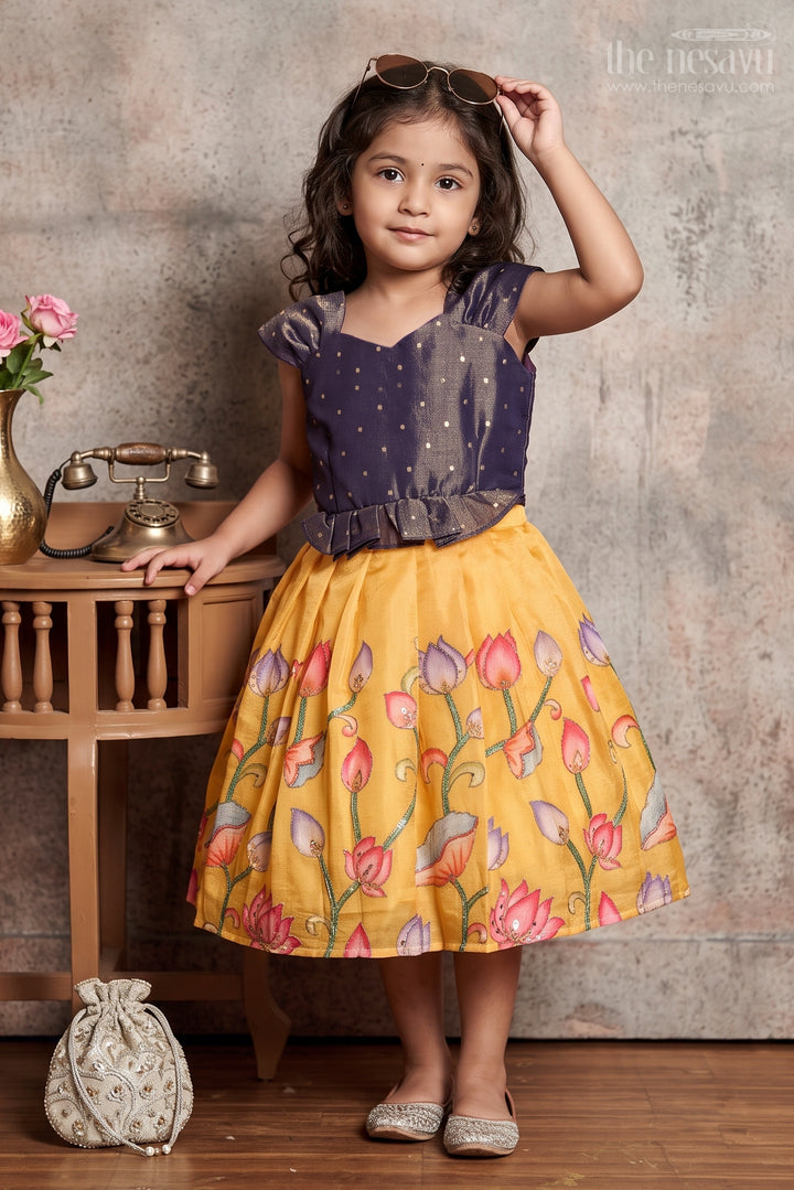 The Nesavu Silk Frock Baby Girl Silk Frock for Birthday Twirls and Photoshoot Nesavu 16 (1Y) / Yellow / Semi Banarasi SF1179A-16 Nesavu Baby Girl Silk Frock For Birthday Twirls And Photoshoot With Tissue Yoke Design
