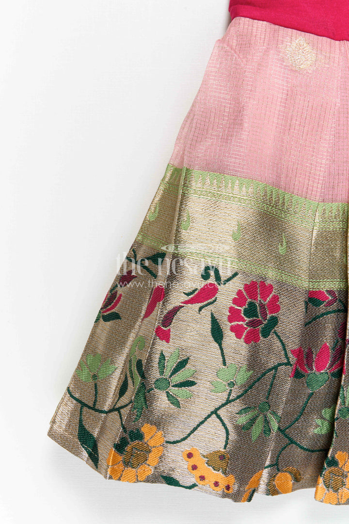 The Nesavu Silk Frock Baby Girl Silk Frock for Birthdays and Party Events Nesavu Nesavu Baby Girl Silk Frock For Birthdays Pink Blend Silk With Tissue Skirt Festive Party Dress