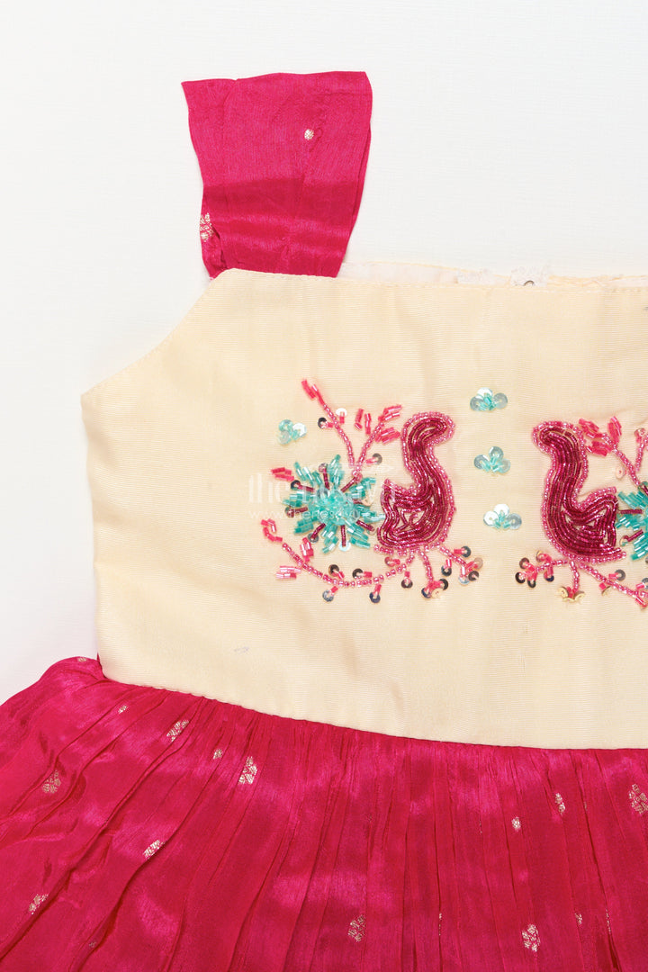The Nesavu Silk Frock Baby Girl Silk Frock for Birthdays and Special Occasions Nesavu Nesavu baby girl silk frock embroidered yoke birthdays special family occasions