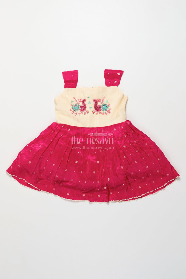 The Nesavu Silk Frock Baby Girl Silk Frock for Birthdays and Special Occasions Nesavu Nesavu baby girl silk frock embroidered yoke birthdays special family occasions