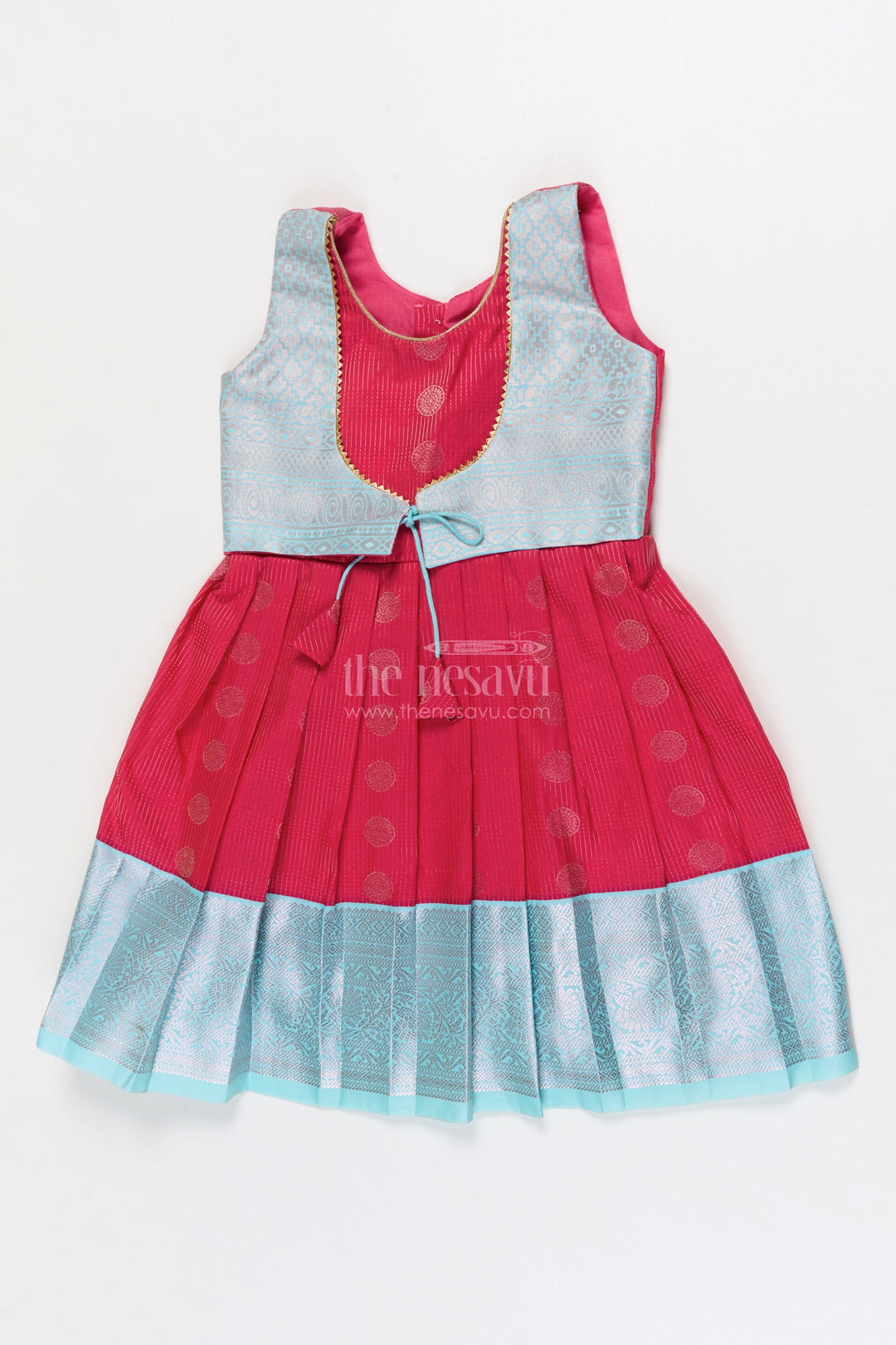 The Nesavu Girls Kanchi Silk Frock Baby Girl Silk Frock for Birthdays and Traditional Celebrations Nesavu 20 (3Y) / Red / Style 2 KSF030BB-20 Nesavu baby girl silk frock with zari border and overlay for birthdays and festive events