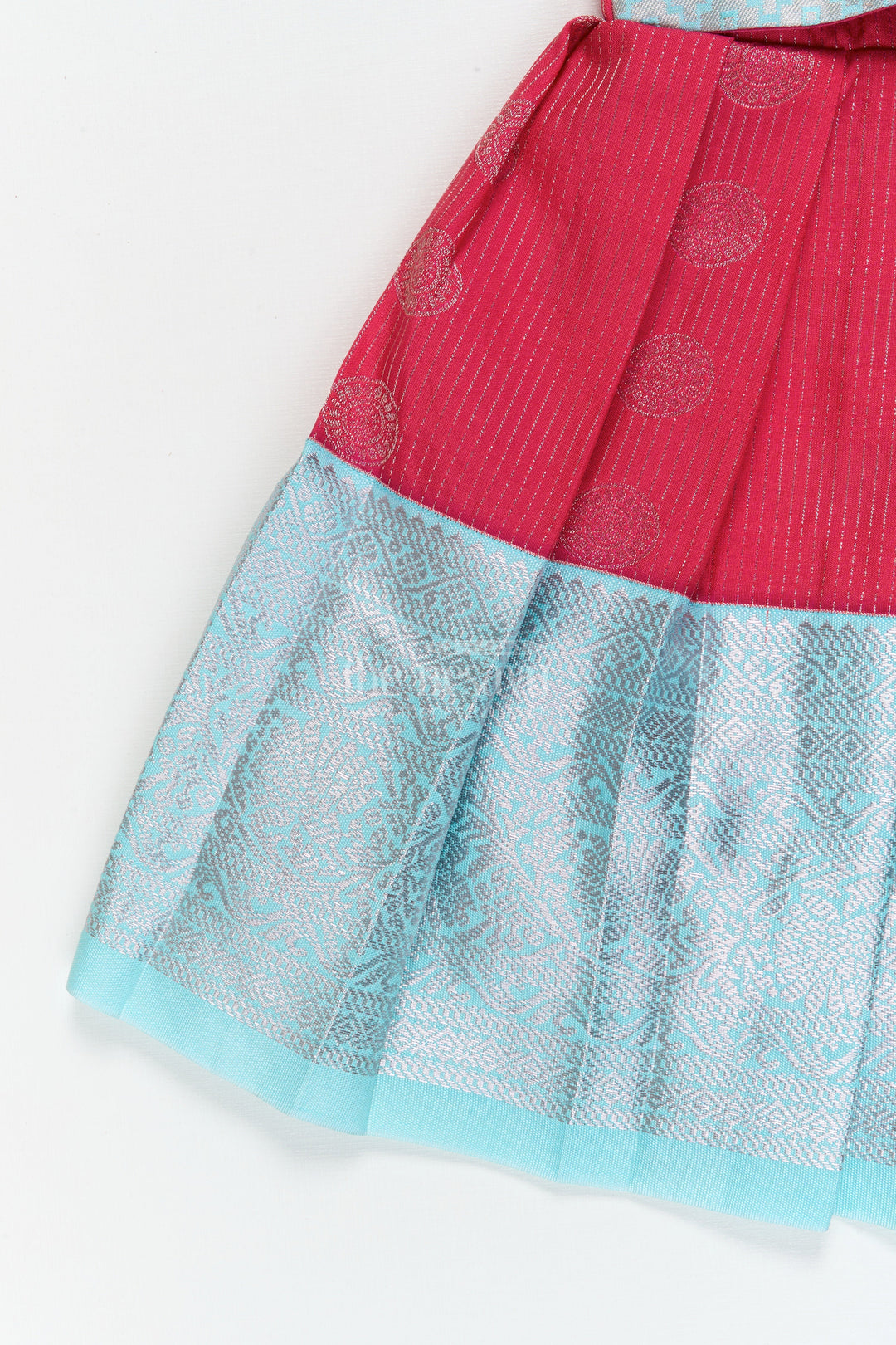 The Nesavu Girls Kanchi Silk Frock Baby Girl Silk Frock for Birthdays and Traditional Celebrations Nesavu Nesavu baby girl silk frock with zari border and overlay for birthdays and festive events