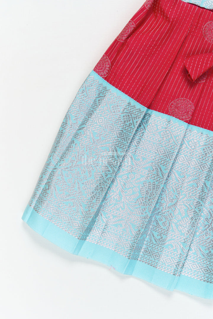 The Nesavu Girls Kanchi Silk Frock Baby Girl Silk Frock for Cultural Events and Festive Photo Moments Nesavu Nesavu baby girl silk frock with zari border and tie-up overlay for festive family occasions