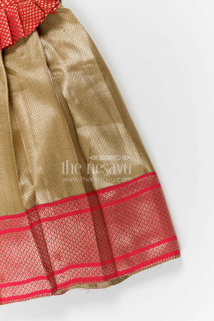 The Nesavu Silk Frock Baby Girl Silk Frock for Festivals and Traditional Celebrations Nesavu Nesavu baby girl silk frock for festivals and traditional celebrations with semi banaras fabric and tissue flared skirt