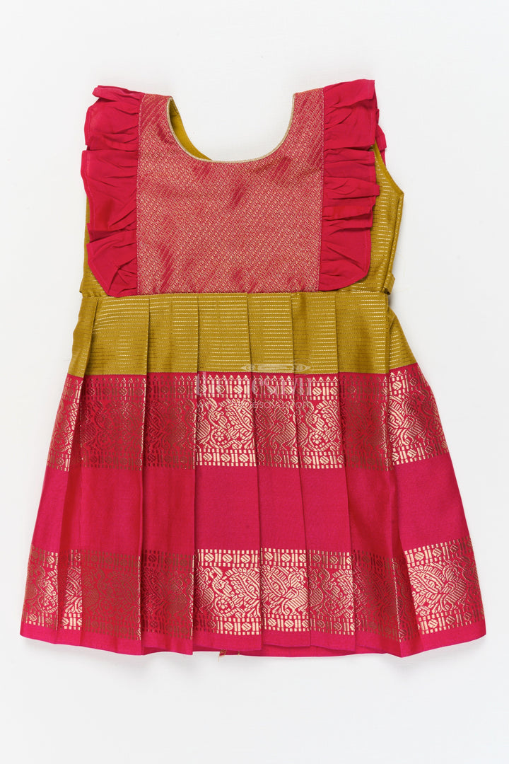 The Nesavu Girls Kanchi Silk Frock Baby Girl Silk Frock for Festivals and Wedding Guest Outfits Nesavu 10 (NB) / Yellow / Style 1 KSF033CA-10 Nesavu baby girl silk frock for weddings and traditional South Indian celebrations