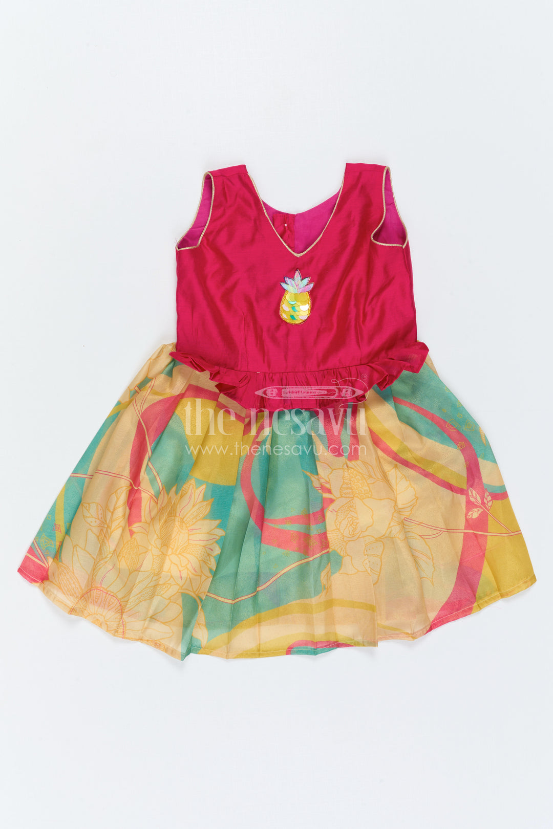 The Nesavu Silk Frock Baby Girl Silk Frock for Festive Birthdays and Celebrations Nesavu 16 (1Y) / Pink / Semi Banarasi SF1165B-16 Nesavu Baby Girl Silk Frock With Digital Print Skirt For Birthdays And Festive Celebrations