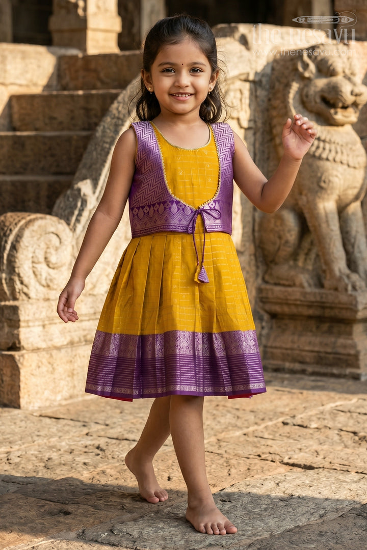 The Nesavu Girls Kanchi Silk Frock Baby Girl Silk Frock for Festive Celebrations and Traditional Gatherings Nesavu Nesavu baby girl silk frock in Kanchivaram style for festive family functions and traditional events
