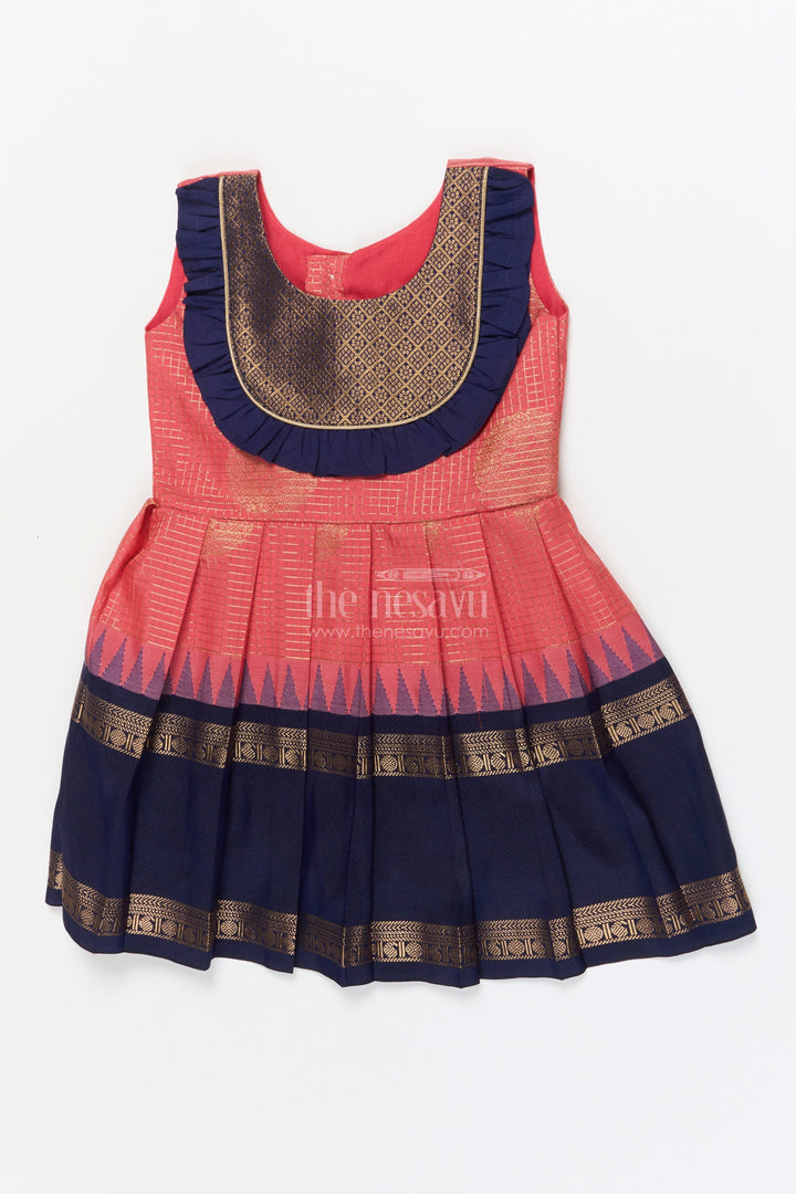 The Nesavu Girls Kanchi Silk Frock Baby Girl Silk Frock for Festive Gatherings and Cultural School Programs Nesavu 14 (6M) / Peach / Style 1 KSF036FA-14 Nesavu baby girl silk frock with zari borders and frilled yoke for festive occasions and school functions
