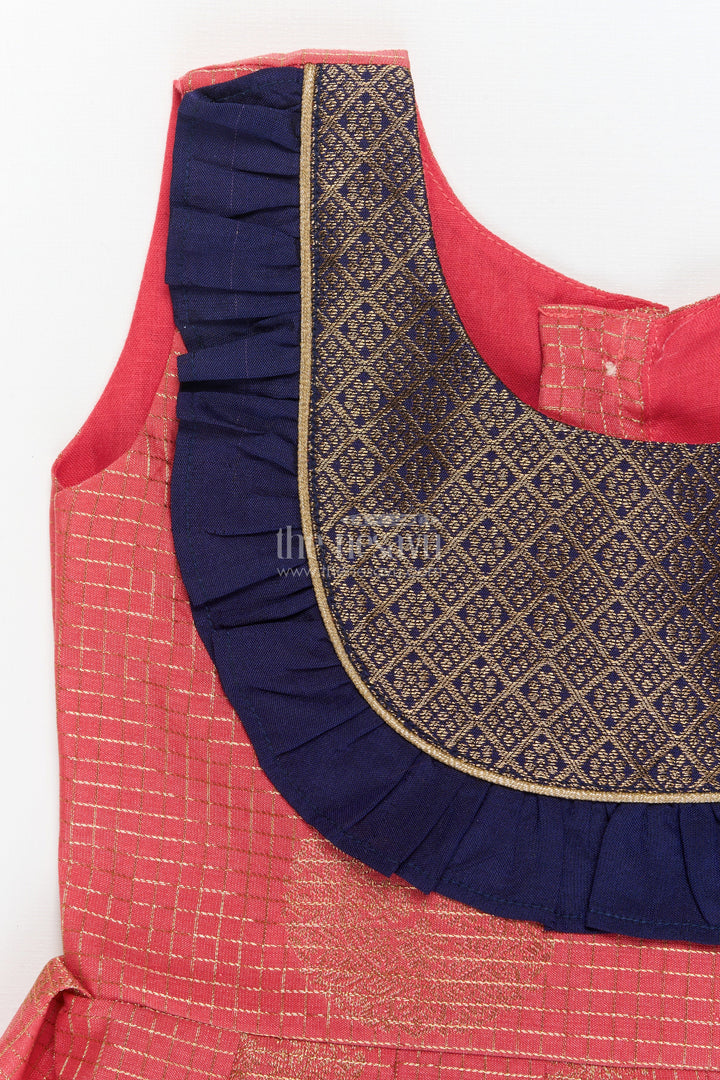 The Nesavu Girls Kanchi Silk Frock Baby Girl Silk Frock for Festive Gatherings and Cultural School Programs Nesavu Nesavu baby girl silk frock with zari borders and frilled yoke for festive occasions and school functions