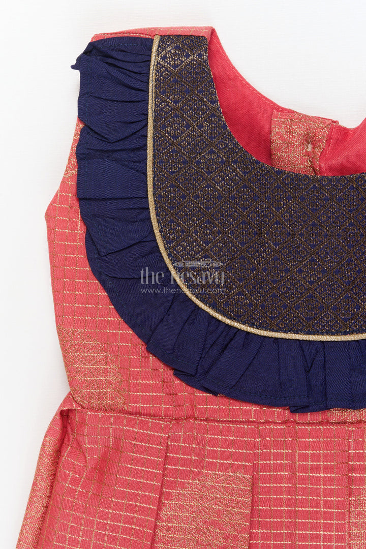 The Nesavu Girls Kanchi Silk Frock Baby Girl Silk Frock for Festive Gatherings and Cultural School Programs Nesavu Nesavu baby girl silk frock with zari borders and frilled yoke for festive occasions and school functions