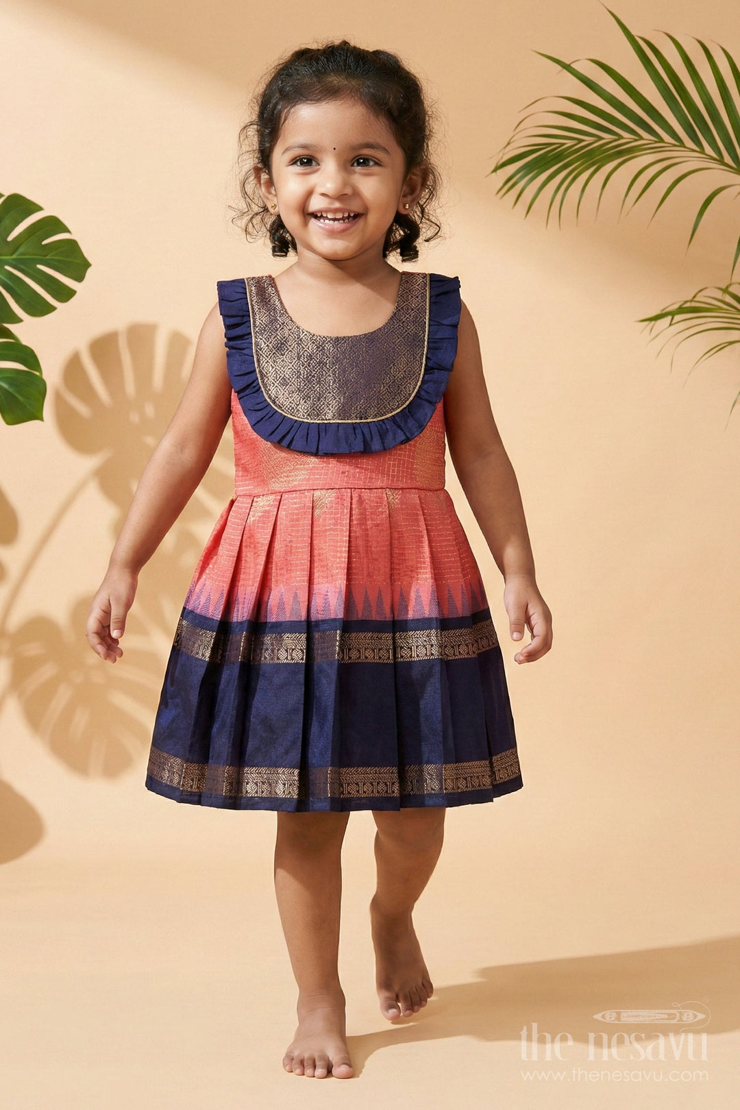 The Nesavu Girls Kanchi Silk Frock Baby Girl Silk Frock for Festive Gatherings and Cultural School Programs Nesavu Nesavu baby girl silk frock with zari borders and frilled yoke for festive occasions and school functions