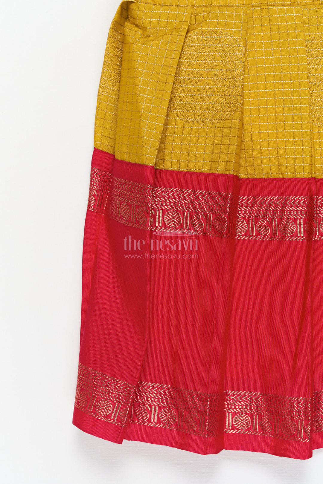 The Nesavu Girls Kanchi Silk Frock Baby Girl Silk Frock for Festive Milestones and Cultural Celebrations Nesavu Nesavu baby girl silk frock with traditional zari border and frilled yoke for festive milestones