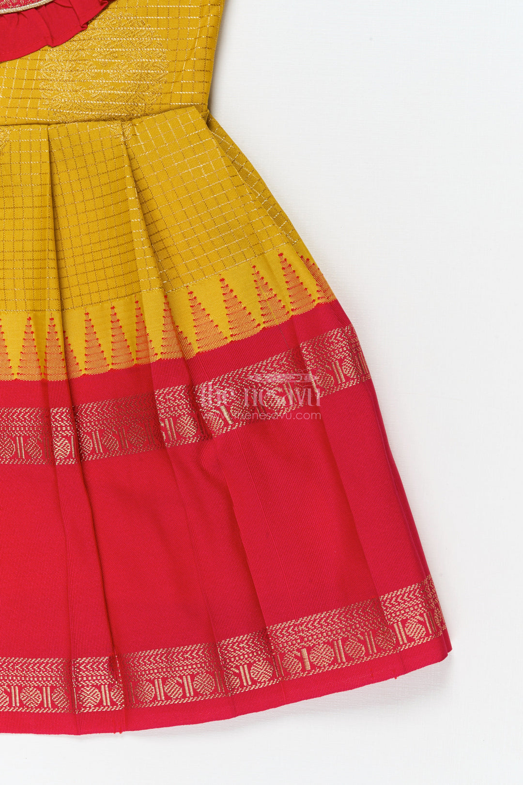 The Nesavu Girls Kanchi Silk Frock Baby Girl Silk Frock for Festive Milestones and Cultural Celebrations Nesavu Nesavu baby girl silk frock with traditional zari border and frilled yoke for festive milestones