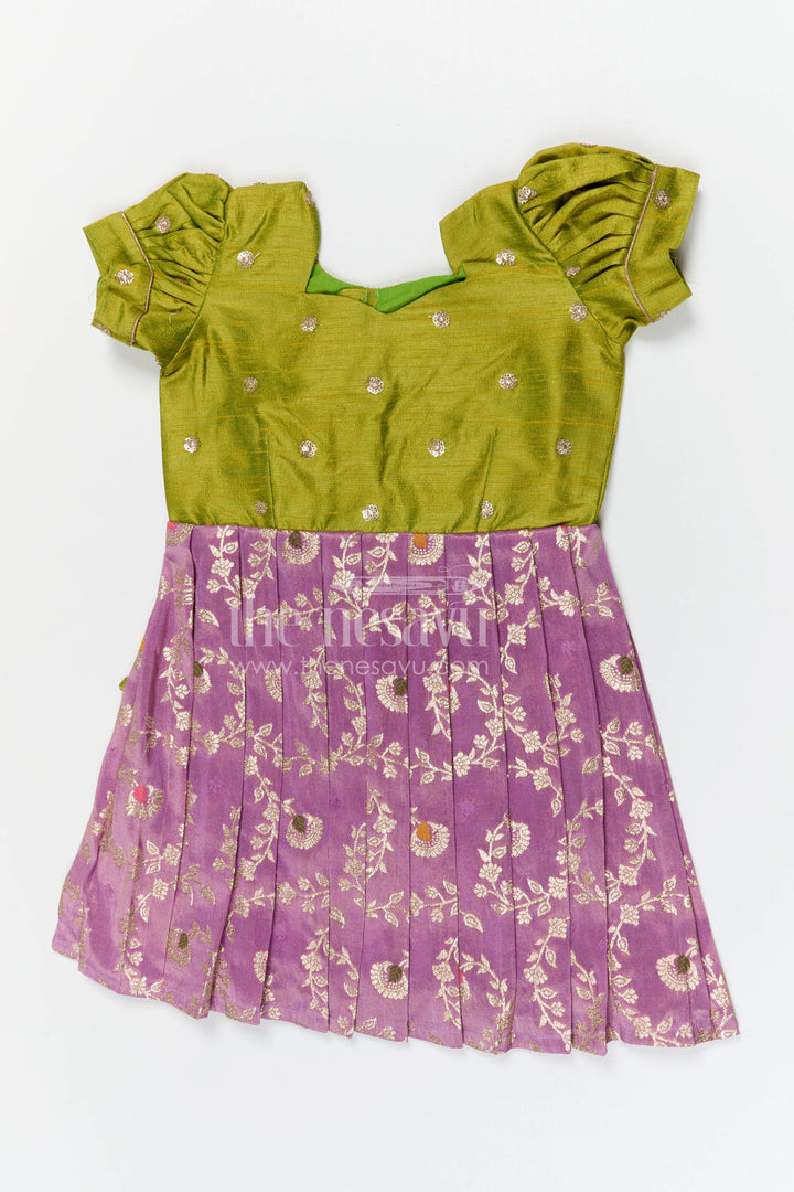 The Nesavu Silk Frock Baby Girl Silk Frock for Festive Occasions and Traditional Wear Nesavu 20 (3Y) / Green / Banarasi SF1146A-20 Nesavu baby girl silk frock for festive occasions with semi banaras silk and raw silk yoke traditional design