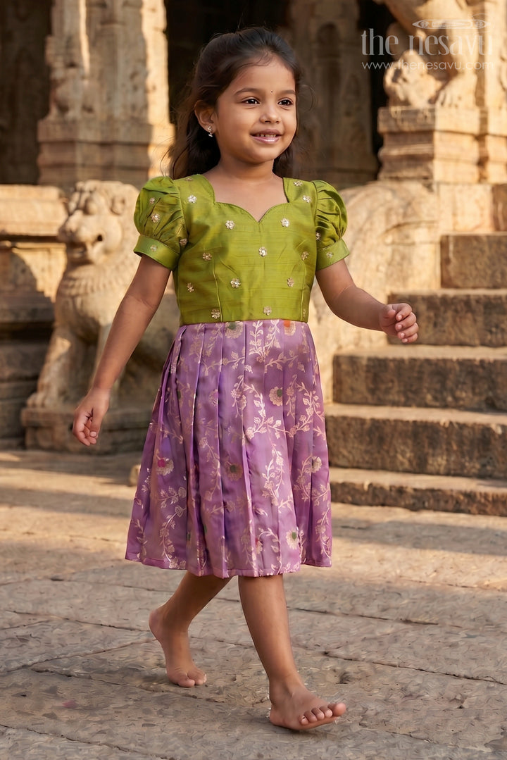 The Nesavu Silk Frock Baby Girl Silk Frock for Festive Occasions and Traditional Wear Nesavu 20 (3Y) / Green / Banarasi SF1146A-20 Nesavu baby girl silk frock for festive occasions with semi banaras silk and raw silk yoke traditional design