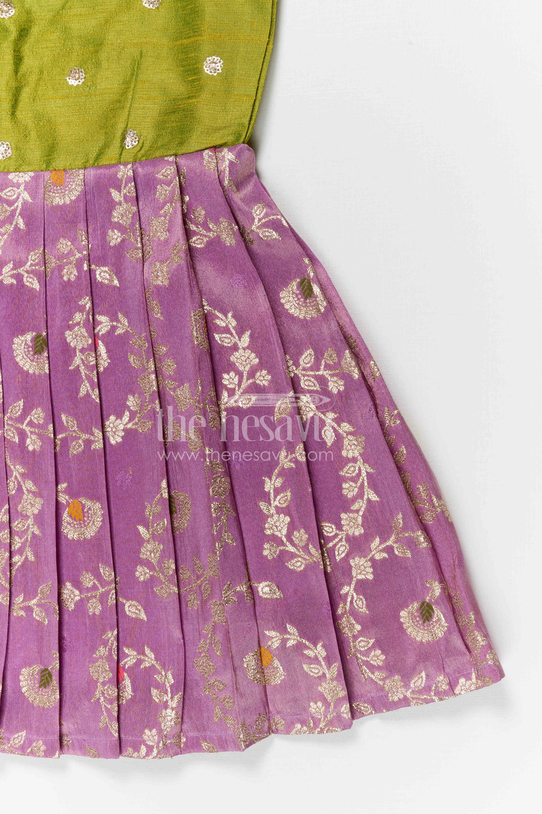 The Nesavu Silk Frock Baby Girl Silk Frock for Festive Occasions and Traditional Wear Nesavu Nesavu baby girl silk frock for festive occasions with semi banaras silk and raw silk yoke traditional design