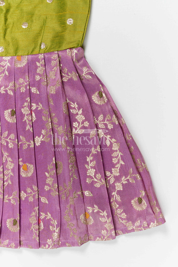 The Nesavu Silk Frock Baby Girl Silk Frock for Festive Occasions and Traditional Wear Nesavu Nesavu baby girl silk frock for festive occasions with semi banaras silk and raw silk yoke traditional design