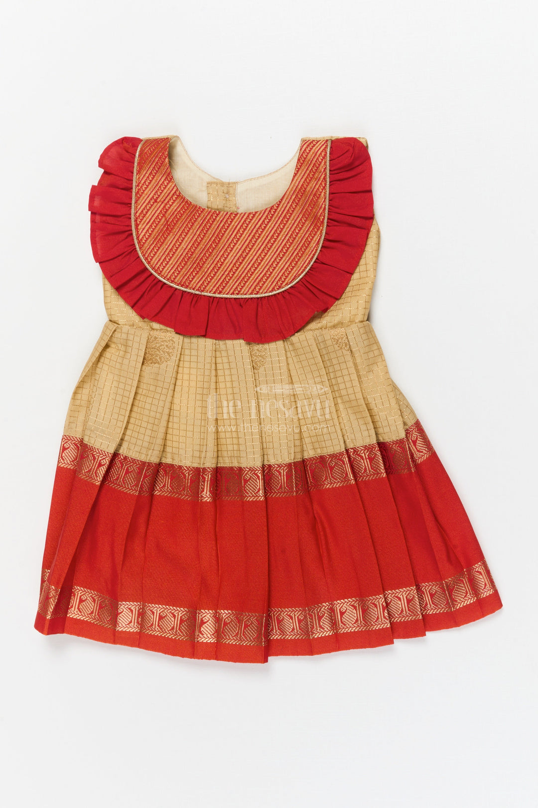 The Nesavu Girls Kanchi Silk Frock Baby Girl Silk Frock for Festive Rituals and Family Functions Nesavu 10 (NB) / Cream / Style 2 KSF036BB-10 Nesavu baby girl silk frock for traditional celebrations with zari border and pleated ruffle yoke