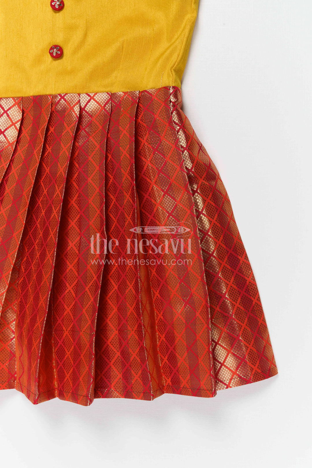 The Nesavu Silk Frock Baby Girl Silk Frock for Festive Wear and Traditional Outings Nesavu Nesavu baby girl silk frock for festive wear with raw silk bodice and semi banaras skirt for traditional occasions