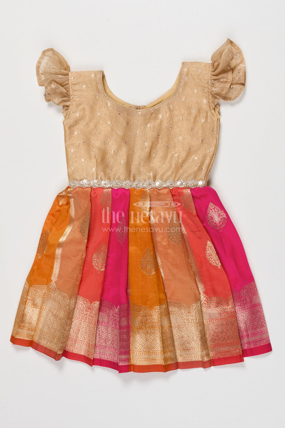 The Nesavu Silk Frock Baby Girl Silk Frock for Festive Weddings and Family Functions Nesavu 16 (1Y) / Gold SF1091A-16 Nesavu baby girl silk frock with zari border and tissue yoke for weddings and ethnic day