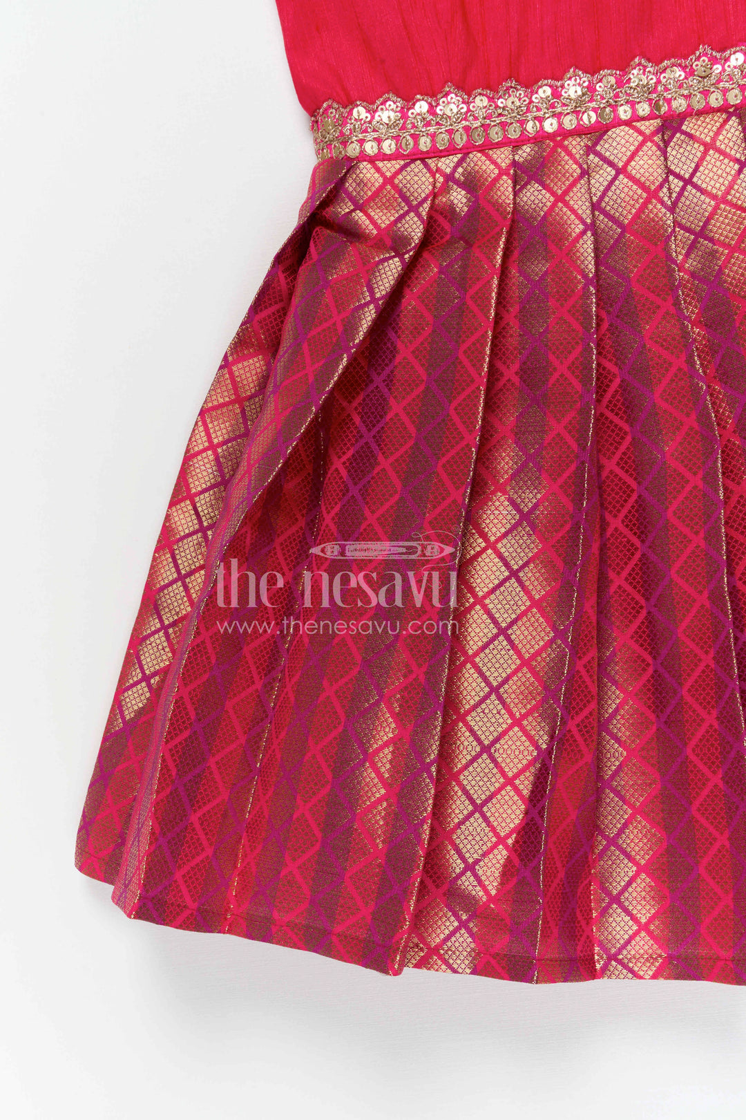 The Nesavu Silk Frock Baby Girl Silk Frock for Marriage and Festive Occasions Nesavu Nesavu baby girl silk frock for weddings and festive occasions with raw silk bodice and semi banaras flared skirt