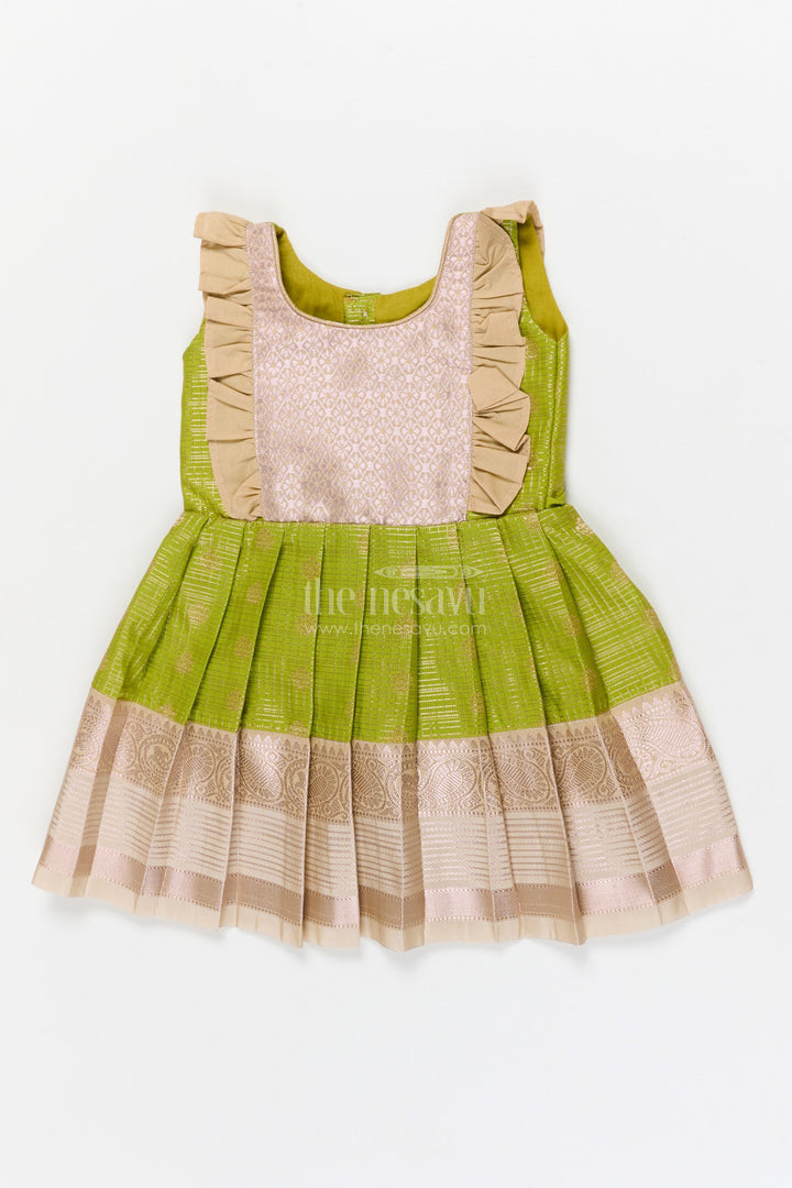 The Nesavu Girls Kanchi Silk Frock Baby Girl Silk Frock for Naming Ceremony and Festive Events Nesavu 10 (NB) / Gold / Style 1 KSF013CA-10 Nesavu baby girl silk frock for naming ceremonies and traditional festive occasions