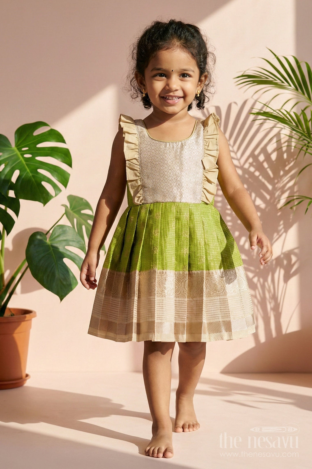 The Nesavu Girls Kanchi Silk Frock Baby Girl Silk Frock for Naming Ceremony and Festive Events Nesavu Nesavu baby girl silk frock for naming ceremonies and traditional festive occasions