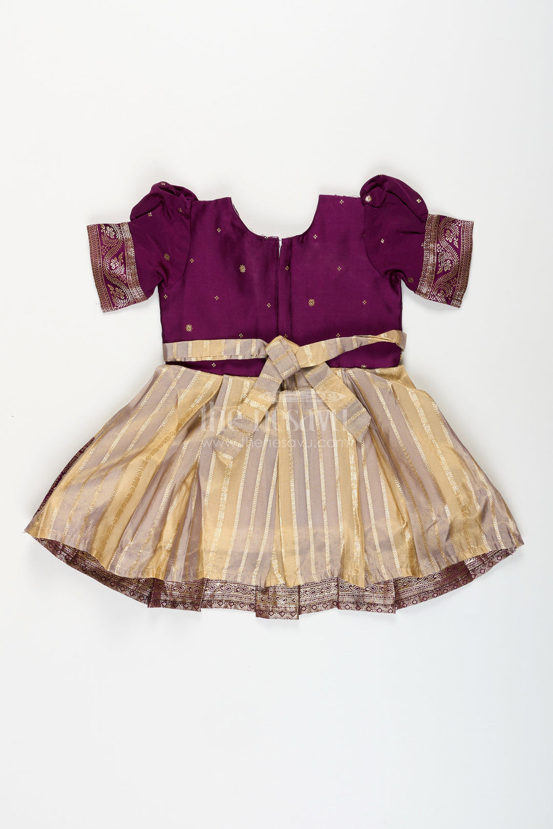 The Nesavu Silk Frock Baby girl silk frock for naming ceremony and festive functions Nesavu Nesavu baby girl silk frock in purple and gold for naming ceremonies and traditional functions