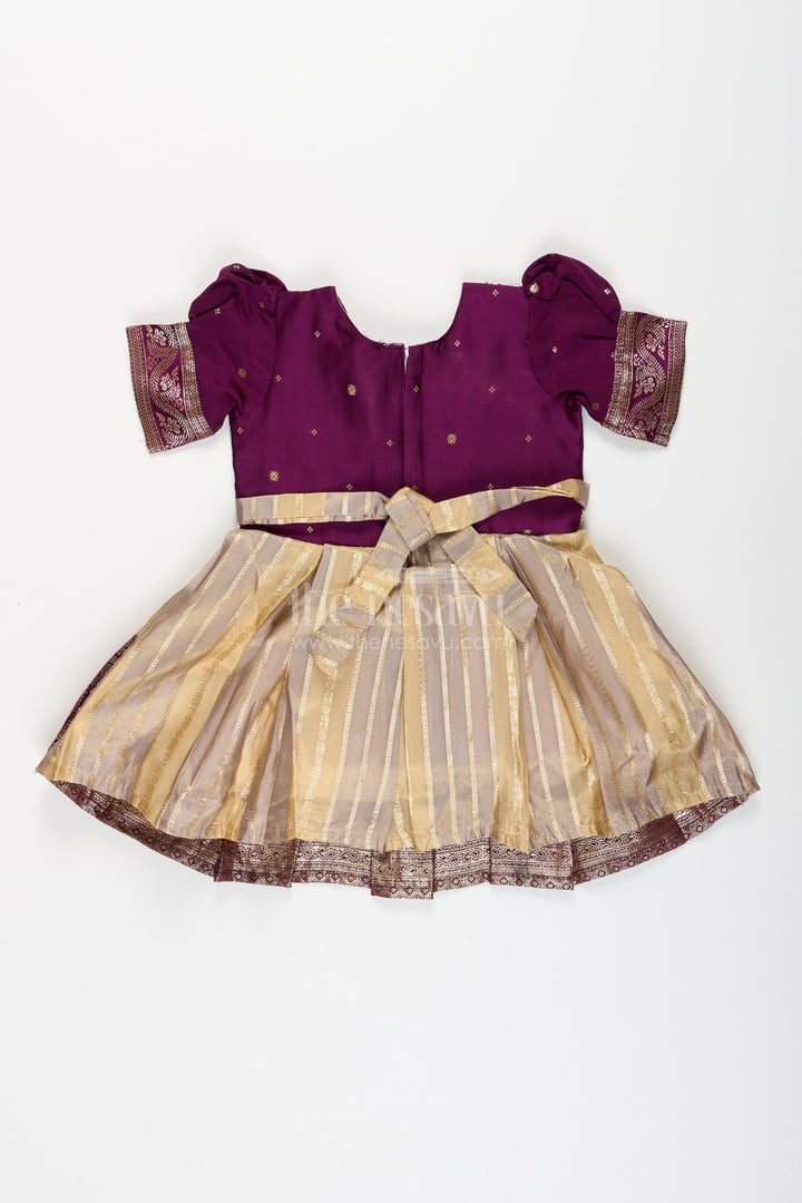 The Nesavu Silk Frock Baby girl silk frock for naming ceremony and festive functions Nesavu Nesavu baby girl silk frock in purple and gold for naming ceremonies and traditional functions