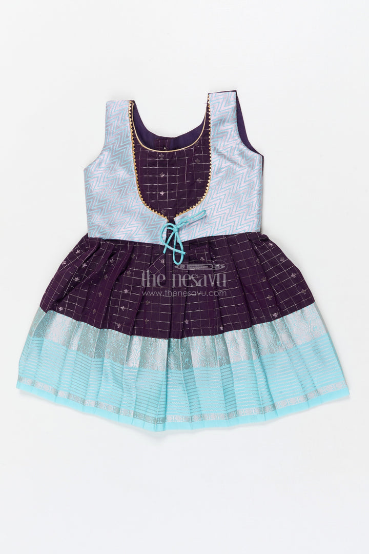 The Nesavu Girls Kanchi Silk Frock Baby Girl Silk Frock for Naming Ceremony and Festive Milestones Nesavu 14 (6M) / Purple / Style 1 KSF011AA-14 Nesavu baby girl silk frock for naming ceremony with zari checks and traditional border