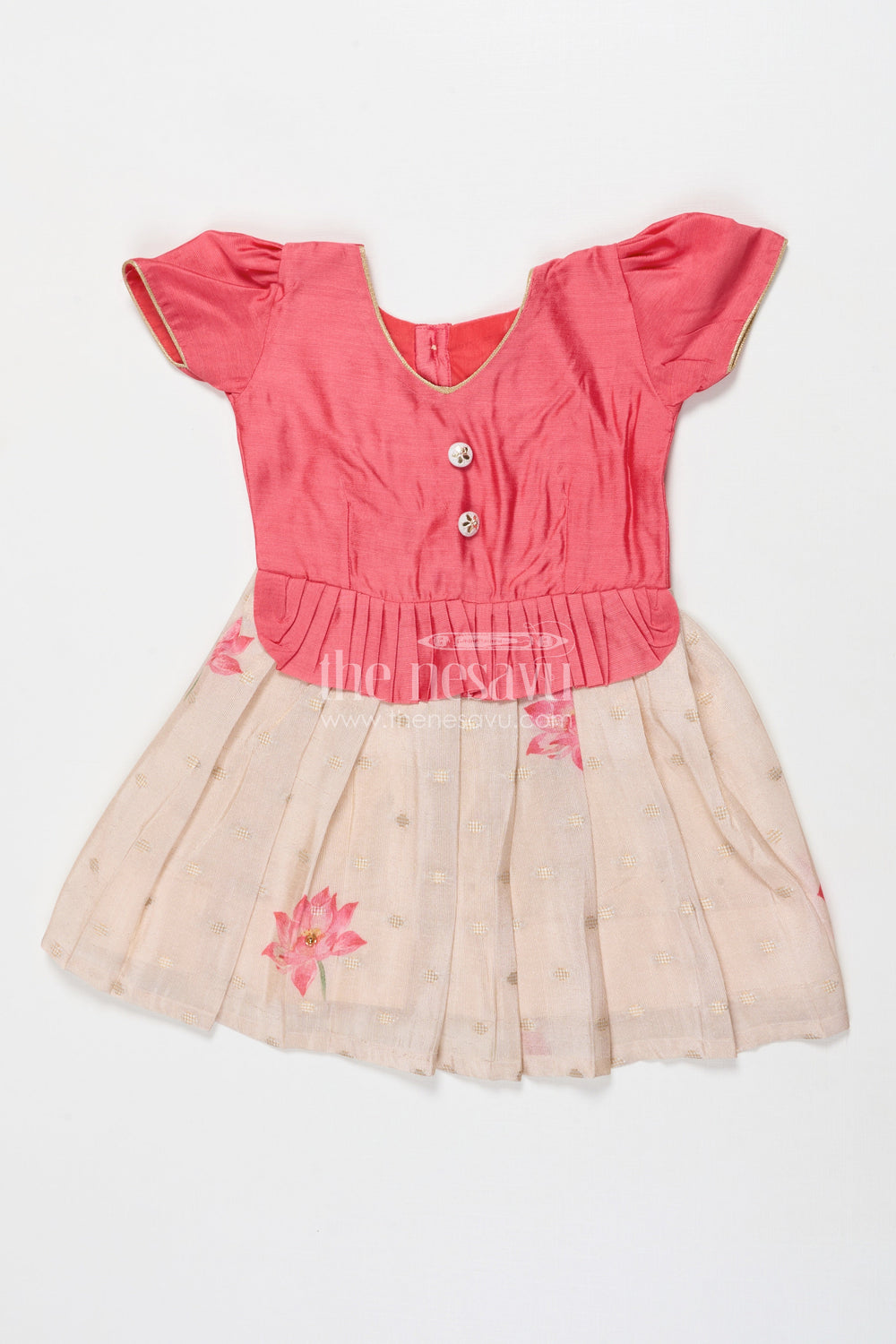 The Nesavu Silk Frock Baby Girl Silk Frock for Naming Ceremony and First Celebrations Nesavu 16 (1Y) / Pink SF1098A-16 Nesavu baby girl silk frock in Banaras art silk for naming ceremonies and festive moments