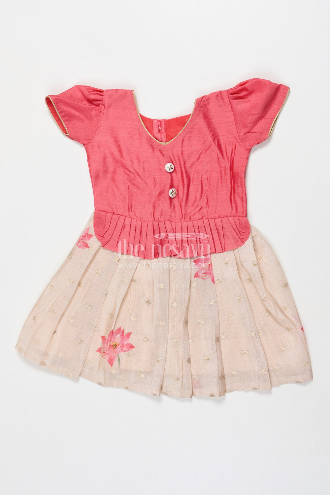 The Nesavu Silk Frock Baby Girl Silk Frock for Naming Ceremony and First Celebrations Nesavu 16 (1Y) / Pink SF1098A-16 Nesavu baby girl silk frock in Banaras art silk for naming ceremonies and festive moments