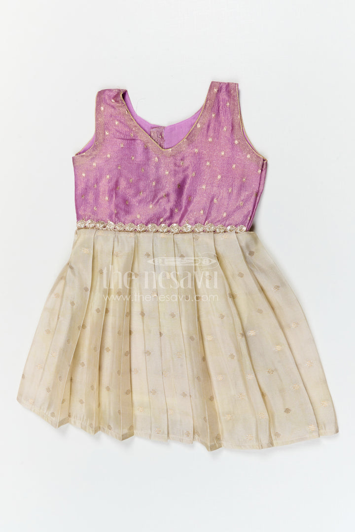 The Nesavu Silk Frock Baby Girl Silk Frock for Temple Visit and Festive Celebrations Nesavu 18 (2Y) / Purple / Banarasi SF1147A-18 Nesavu baby girl silk frock for weddings and festive celebrations with semi banaras silk and tissue yoke design