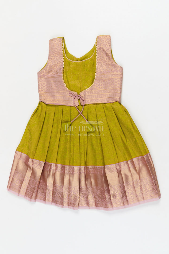 The Nesavu Girls Kanchi Silk Frock Baby Girl Silk Frock for Temple Visits and Traditional Ceremonies Nesavu 22 (4Y) / Green / Style 2 KSF029BB-22 Nesavu baby girl traditional silk frock for temple visits and cultural celebrations