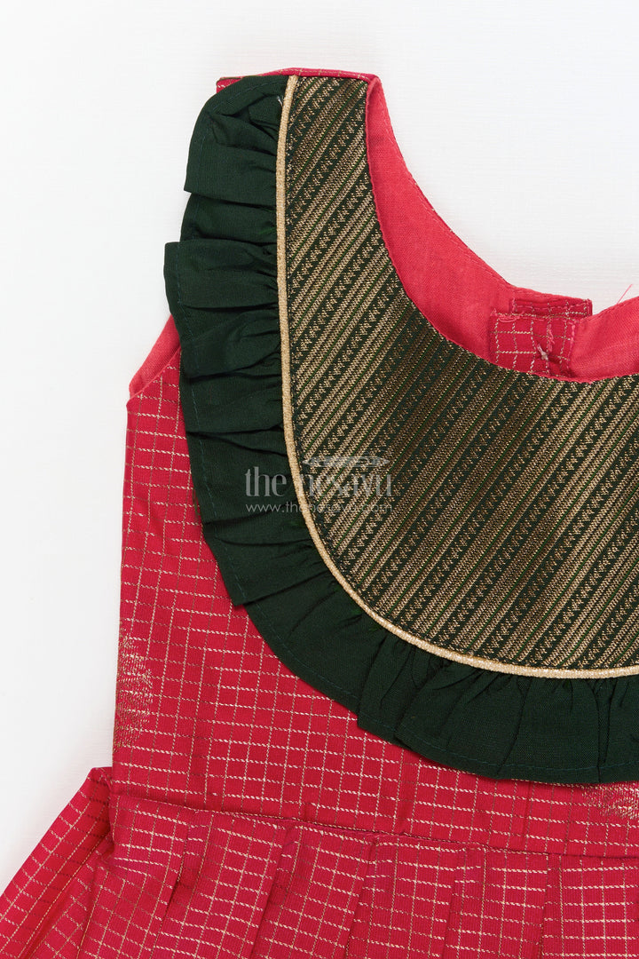 The Nesavu Girls Kanchi Silk Frock Baby Girl Silk Frock for Temple Visits and Traditional School Events Nesavu Nesavu baby girl traditional silk frock with zari borders and frilled bib yoke for festive occasions