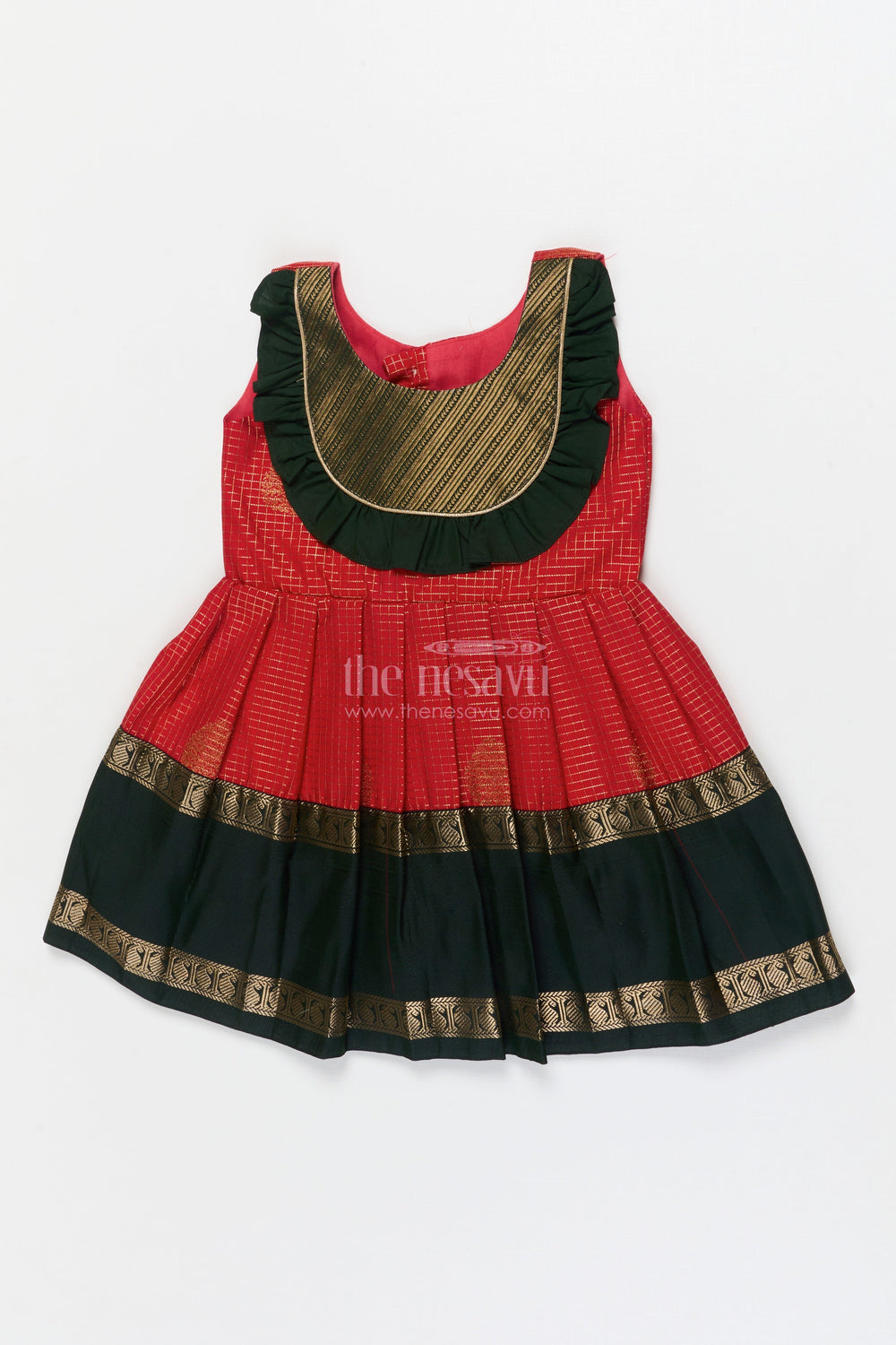 The Nesavu Girls Kanchi Silk Frock Baby Girl Silk Frock for Traditional Celebrations and Ethnic School Functions Nesavu 10 (NB) / Orange / Style 2 KSF036DB-10 Nesavu baby girl traditional silk frock with zari border and frilled bib yoke for festive occasions