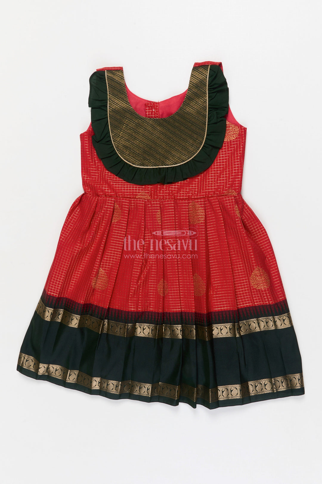 The Nesavu Girls Kanchi Silk Frock Baby Girl Silk Frock for Traditional Celebrations and Ethnic School Functions Nesavu 20 (3Y) / Orange / Style 1 KSF036DA-20 Nesavu baby girl traditional silk frock with zari border and frilled bib yoke for festive occasions