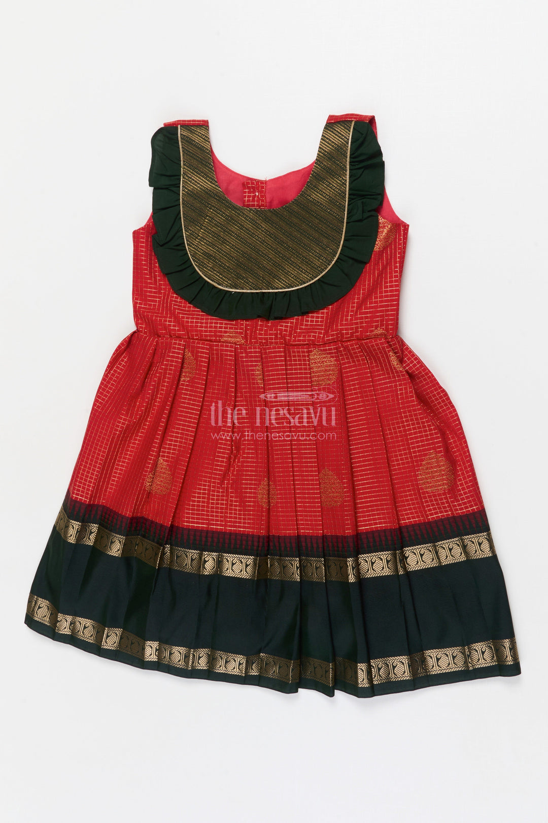 The Nesavu Girls Kanchi Silk Frock Baby Girl Silk Frock for Traditional Celebrations and Ethnic School Functions Nesavu Nesavu baby girl traditional silk frock with zari border and frilled bib yoke for festive occasions