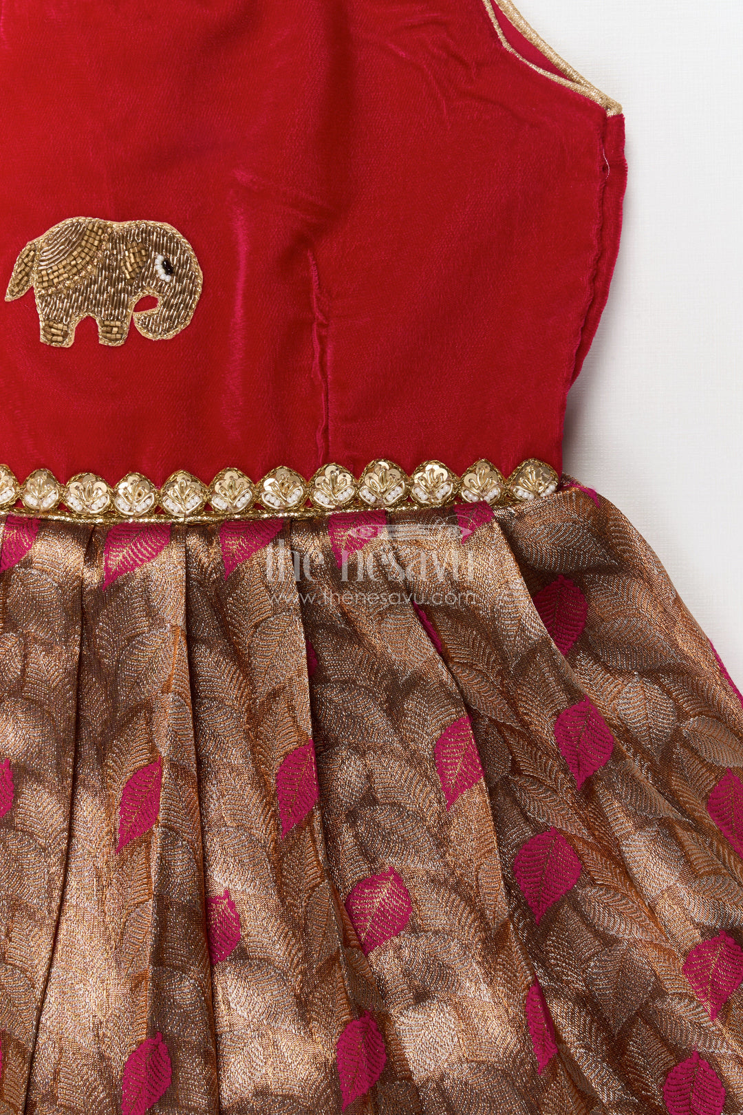 The Nesavu Silk Party Frock Baby Girl Silk Frock for Traditional Family Celebrations Nesavu Nesavu baby girl silk frock for festive occasions with velvet yoke and jacquard skirt