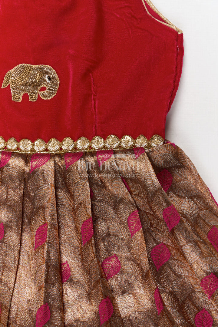 The Nesavu Silk Party Frock Baby Girl Silk Frock for Traditional Family Celebrations Nesavu Nesavu baby girl silk frock for festive occasions with velvet yoke and jacquard skirt