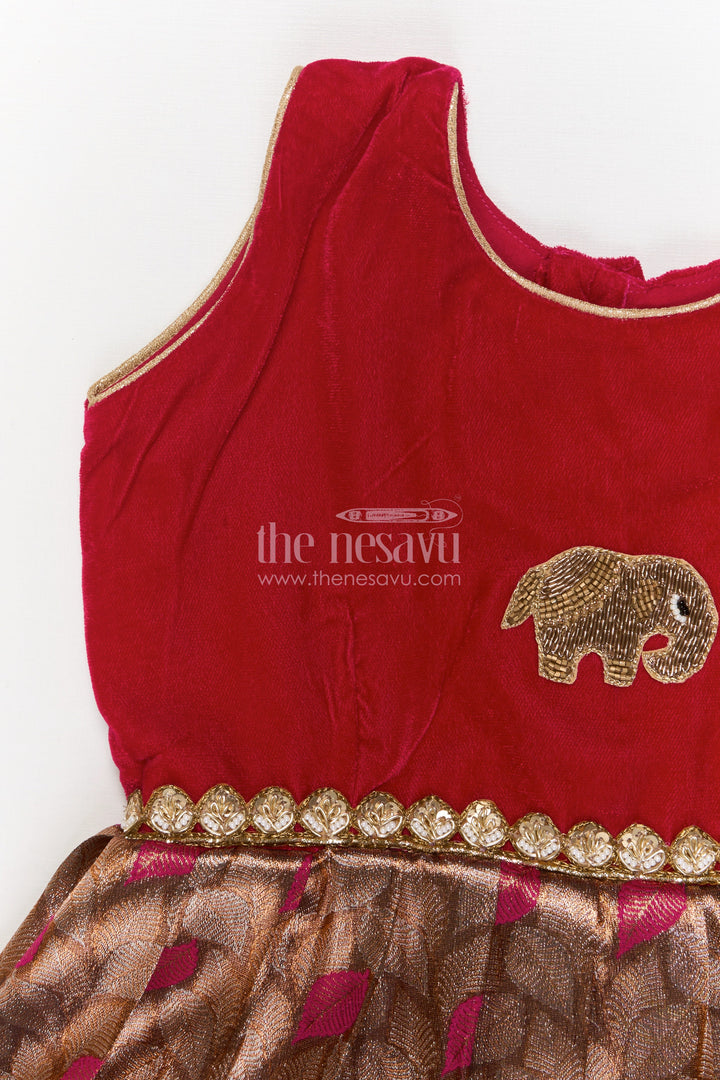 The Nesavu Silk Party Frock Baby Girl Silk Frock for Traditional Family Celebrations Nesavu Nesavu baby girl silk frock for festive occasions with velvet yoke and jacquard skirt