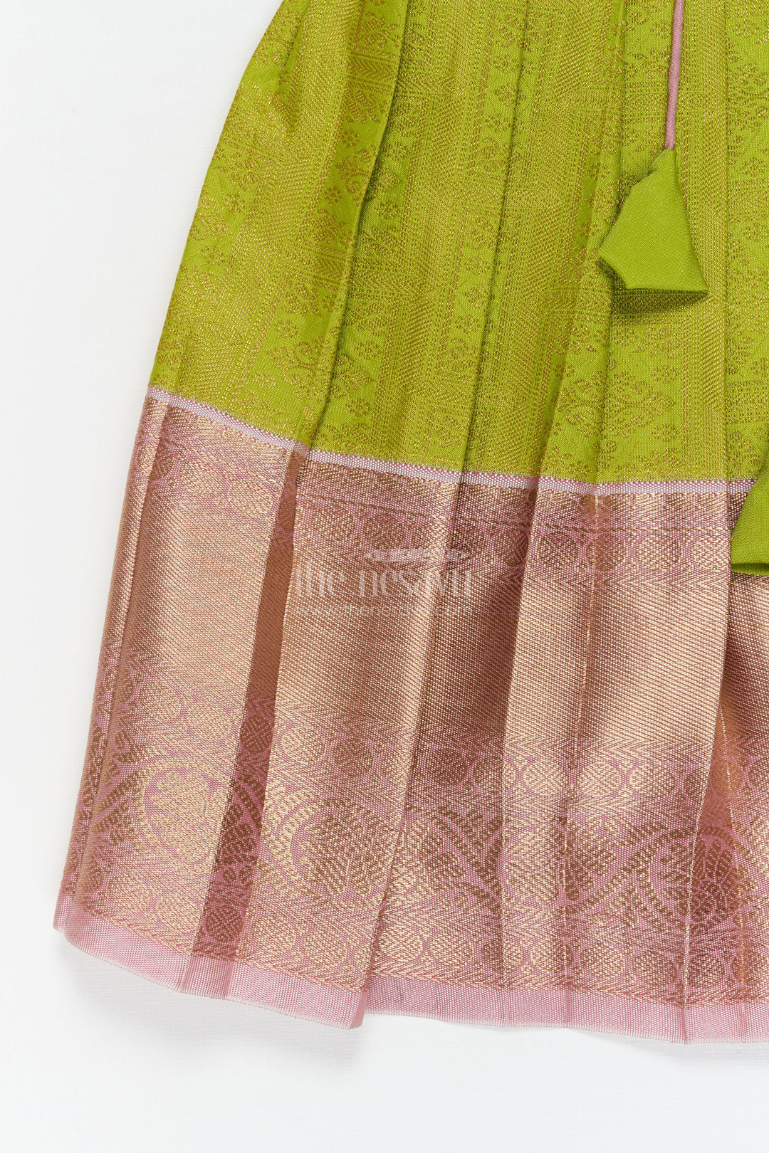 The Nesavu Girls Kanchi Silk Frock Baby Girl Silk Frock for Traditional Family Occasions and Festive Events Nesavu Nesavu baby girl Kanchivaram silk frock for traditional occasions with zari border and overlay